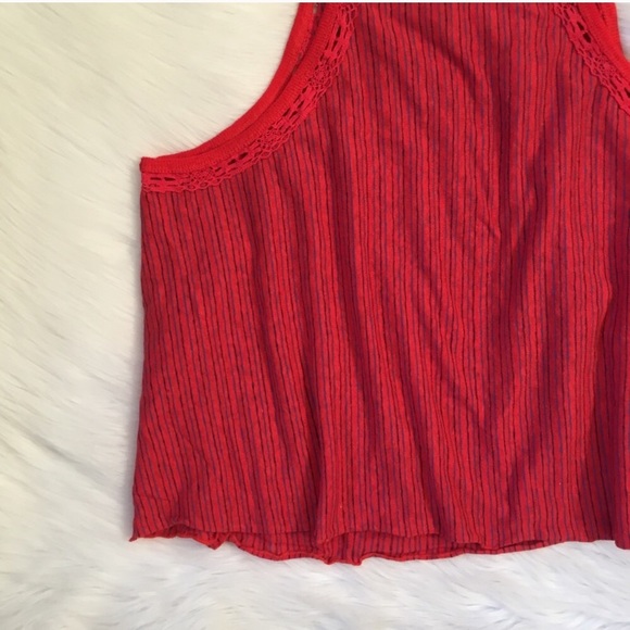 Free People Red Blue Striped Linen Tank Top Shirt - Picture 4 of 8
